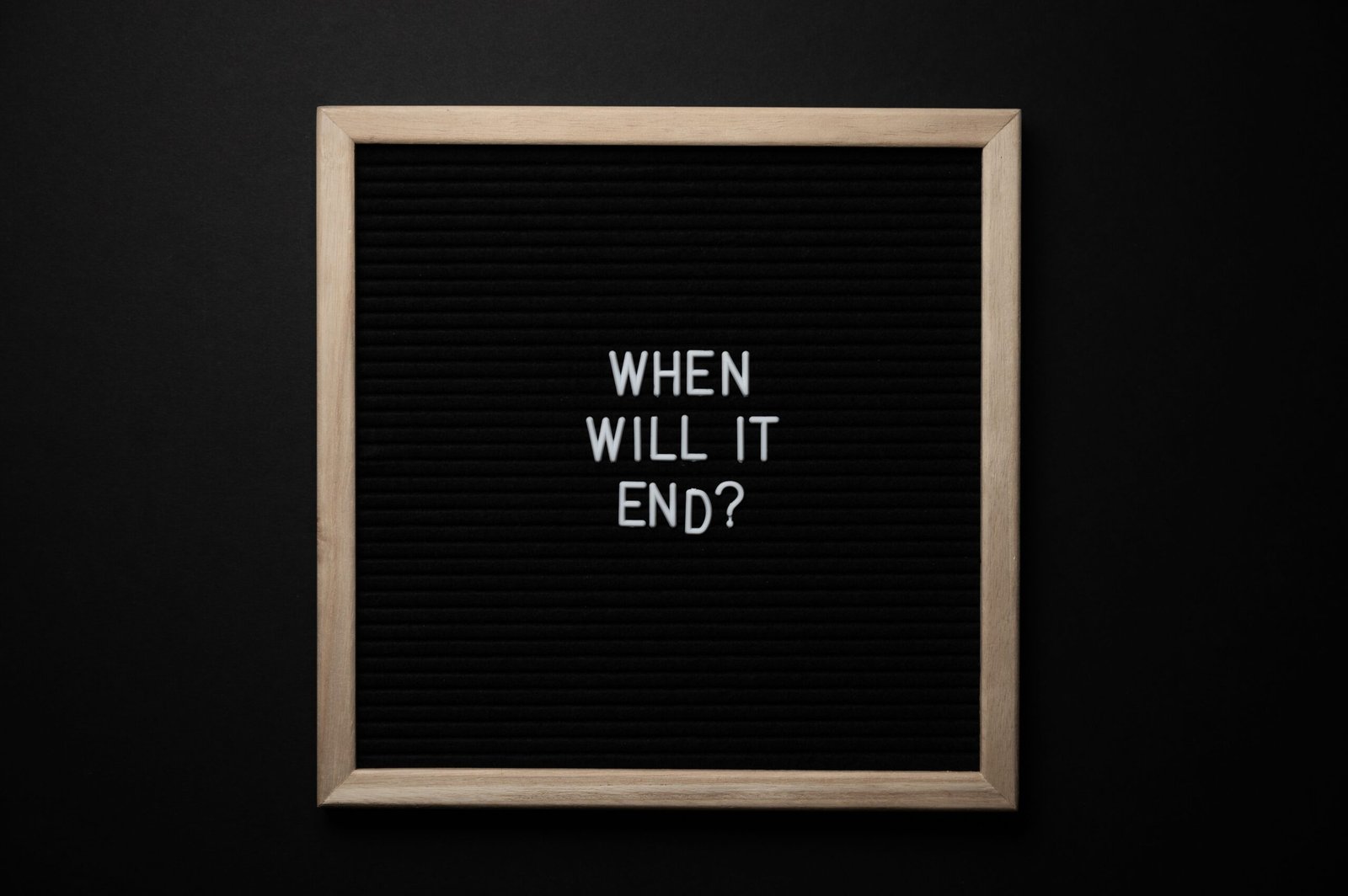 blackboard with the words when will it end