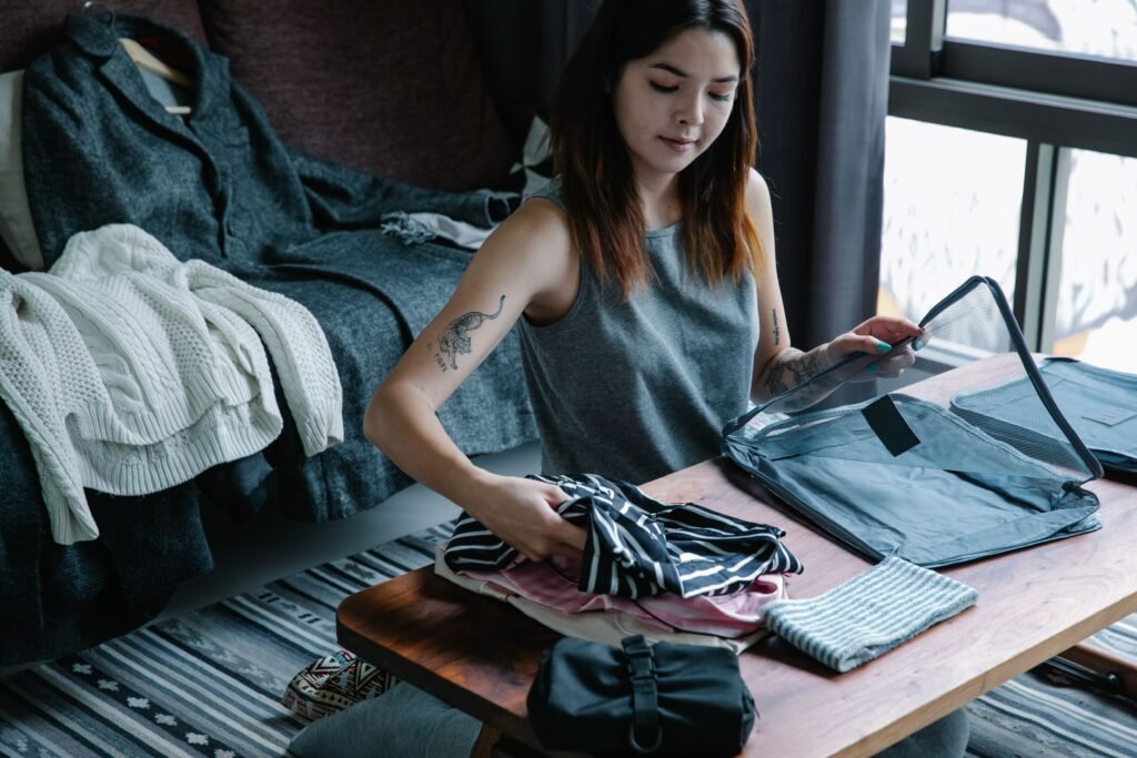 Woman preparing clothes for the next day
